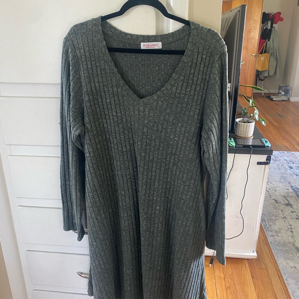Belaroi Gray Ribbed Sweater Dress
